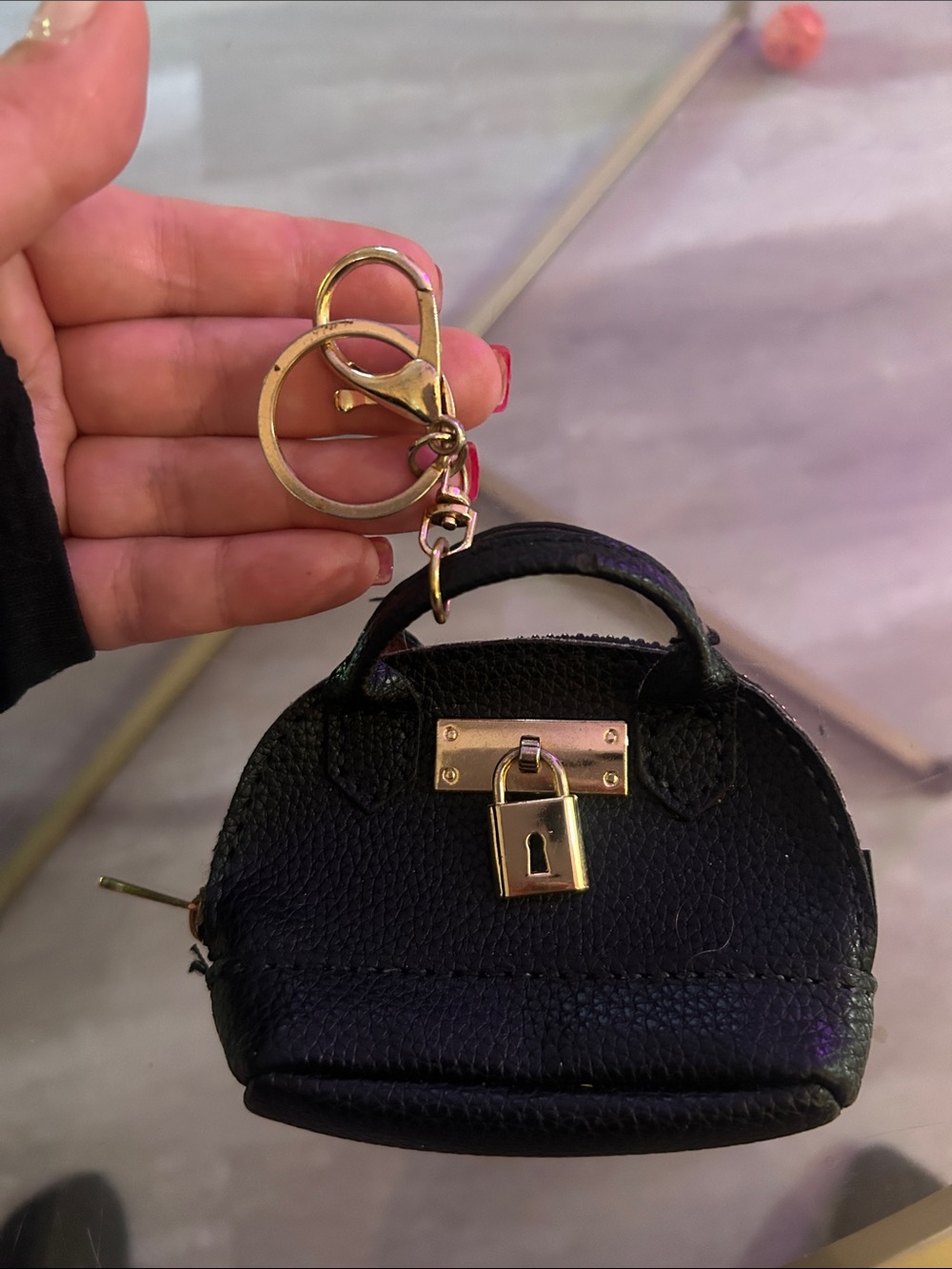 Black Mini Dome Satchel Handbag gold hardware keychain - Picture 2 of 4